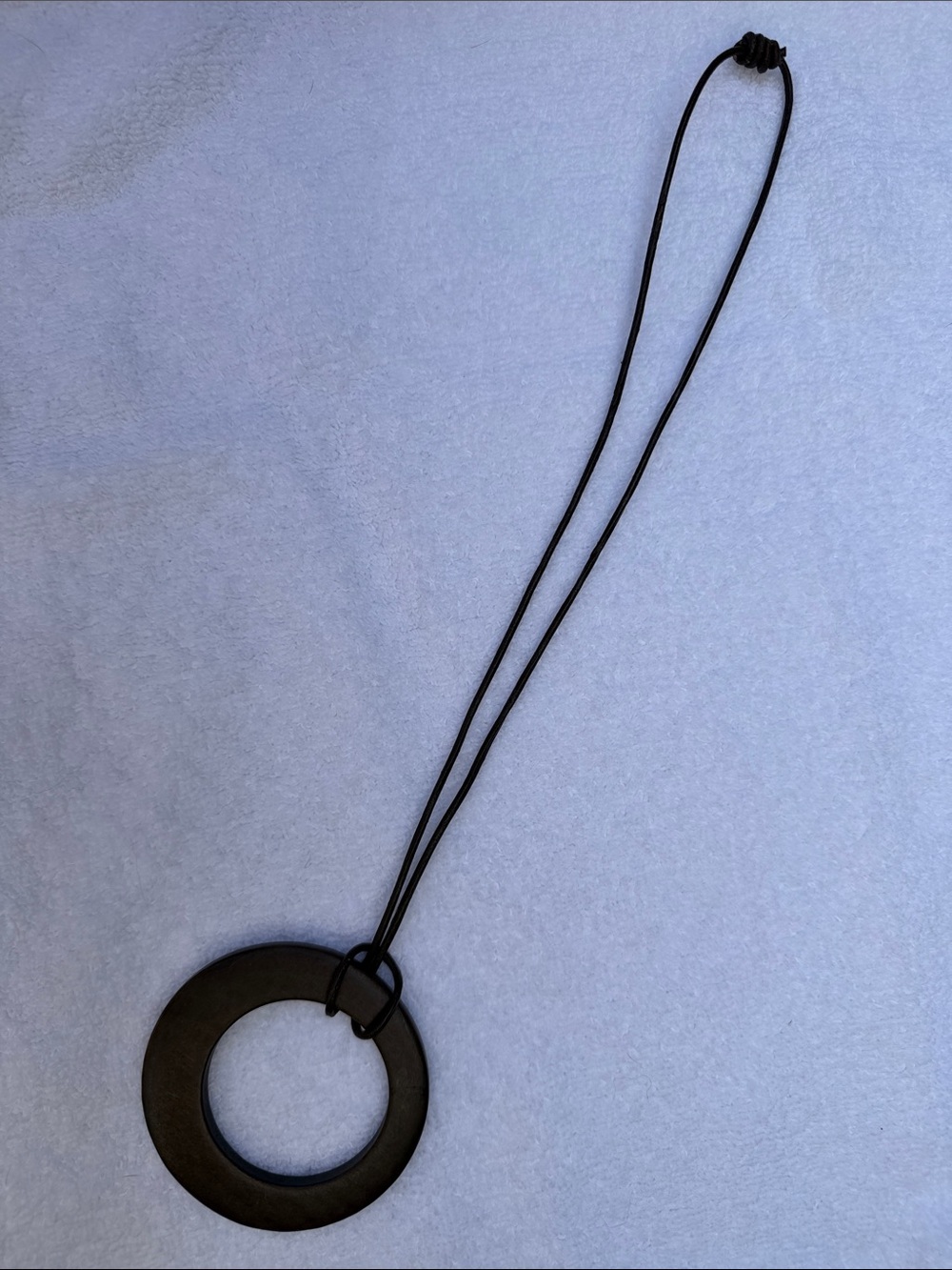 Dark Brown Wood Medallion on Leather Cord Bohemian Necklace